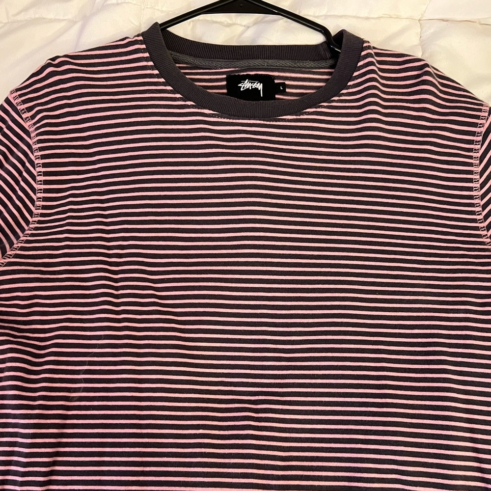 Blue and pink Stussy crew neck